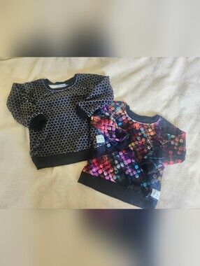 Kids Black Honeycomb Print And Colorful Mosaic Sweatshirts